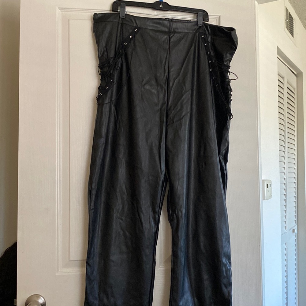 Black faux leather pants